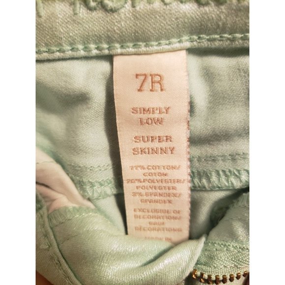 Justice Seafoam Green Metallic Super‎ Skinny Jeans, Girls Size 7R - Picture 3 of 6